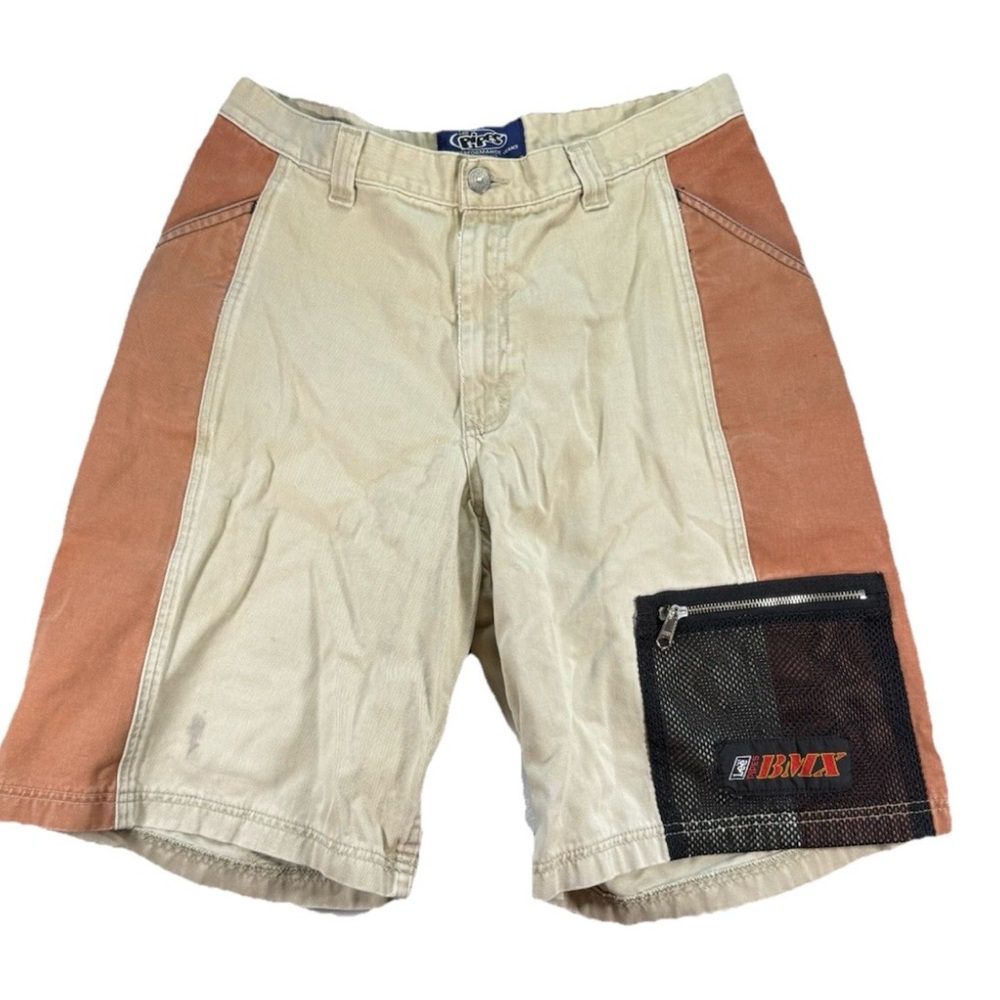 Vintage Lee Pipes BMX Cargo Shorts Size 30 Beige Baggy Y2K Skate JNCO Style RARE